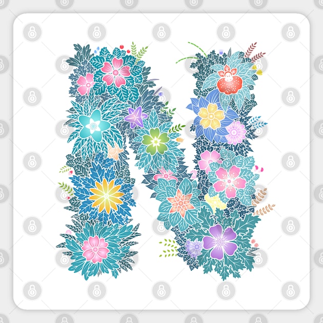 "N" Floral Letter Monogram Magnet by birthflower